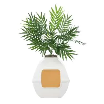 Good Pet Stuff Hidden Litter Box Base Kit, Square Enclosed Cat Planter Furniture with Fake Plant, Hooded Vented Carbon Filter System for Odor Control, Easy to Clean, Made in USA, White Birch