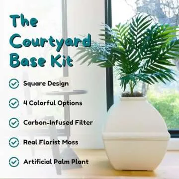 Good Pet Stuff Hidden Litter Box Base Kit, Square Enclosed Cat Planter Furniture with Fake Plant, Hooded Vented Carbon Filter System for Odor Control, Easy to Clean, Made in USA, White Birch