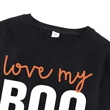 Noubeau Mommy and Me Family Matching Sweatshirt Halloween Outfits for Women and Kids Pumpkin Ghost Long Sleeve Pullover Tops(Boo- Love My Women,Large)