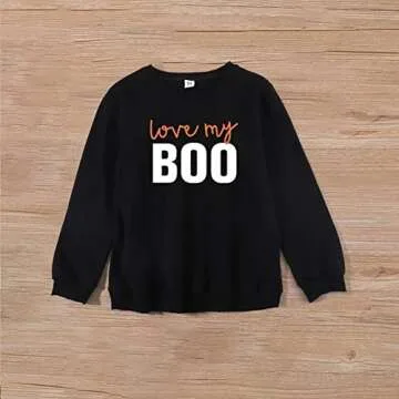 Noubeau Mommy and Me Family Matching Sweatshirt Halloween Outfits for Women and Kids Pumpkin Ghost Long Sleeve Pullover Tops(Boo- Love My Women,Large)