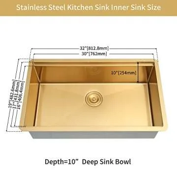 LQS Gold Undermount Kitchen Sink, Elegant 32 Inch Design