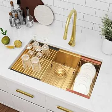 LQS Gold Undermount Kitchen Sink, Elegant 32 Inch Design
