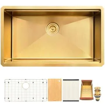 LQS Gold Undermount Kitchen Sink, Elegant 32 Inch Design