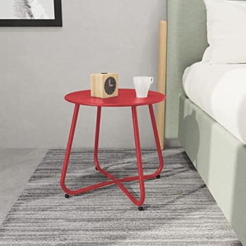 Grand patio Outdoor Side Table 18-inch Round End Table Accent Table for Bistro Balcony Apartment Red
