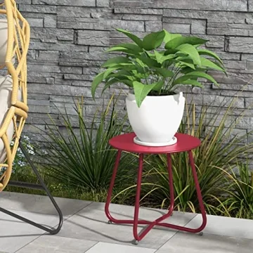 Grand patio Outdoor Side Table 18-inch Round End Table Accent Table for Bistro Balcony Apartment Red