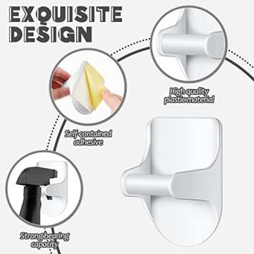 Taiyin Wall Mount Spray Bottle Hooks Holder Spray Bottle Hanger Adhesive Hook to Create Storage Space Rack Organizer Hanger for Cabinet Kitchen Variety Surfaces(8 Pcs)