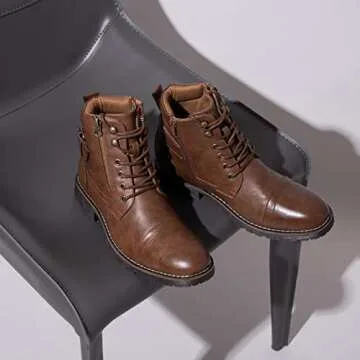 Vostey Men's Boots Casual Dress Boots for Men Brown Boots Mens Motorcycle Combat Ankle Boot (BMY678A dark brown 10)
