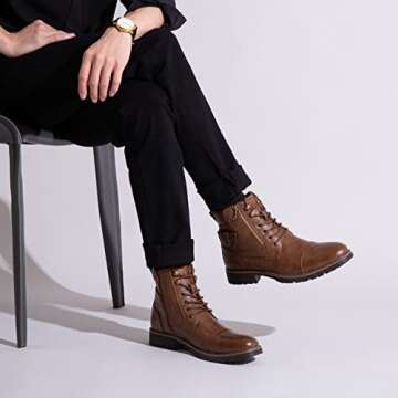 Vostey Men's Boots Casual Dress Boots for Men Brown Boots Mens Motorcycle Combat Ankle Boot (BMY678A dark brown 10)