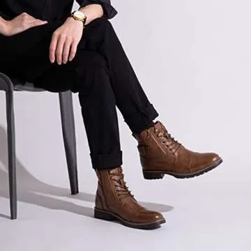 Vostey Men's Boots Casual Dress Boots for Men Brown Boots Mens Motorcycle Combat Ankle Boot (BMY678A dark brown 10)