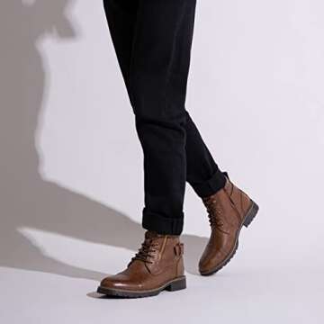 Vostey Men's Boots Casual Dress Boots for Men Brown Boots Mens Motorcycle Combat Ankle Boot (BMY678A dark brown 10)