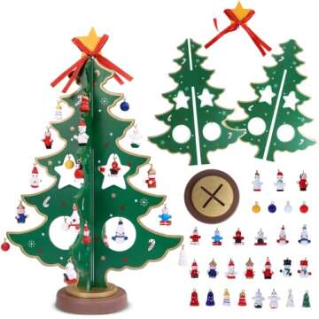 Advent Calendar 2024-24 Day Christmas Countdown DIY Wooden Christmas Tree with 26 Ornaments for Christmas Vacation, Gifts, and Decorations