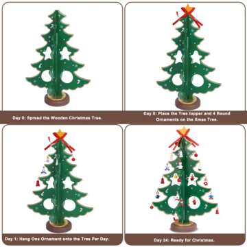 Advent Calendar 2024-24 Day Christmas Countdown DIY Wooden Christmas Tree with 26 Ornaments for Christmas Vacation, Gifts, and Decorations
