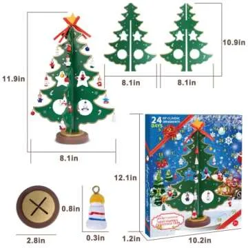 Advent Calendar 2024-24 Day Christmas Countdown DIY Wooden Christmas Tree with 26 Ornaments for Christmas Vacation, Gifts, and Decorations
