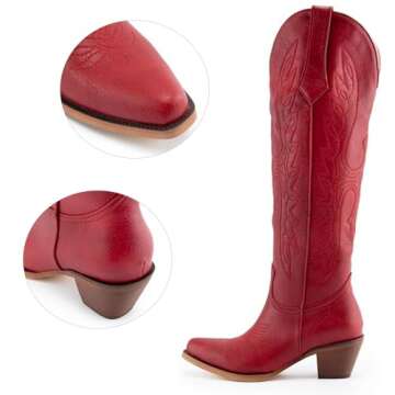 Gradinery Red Cowboy Boots for Women - Stylish Embroidered Design