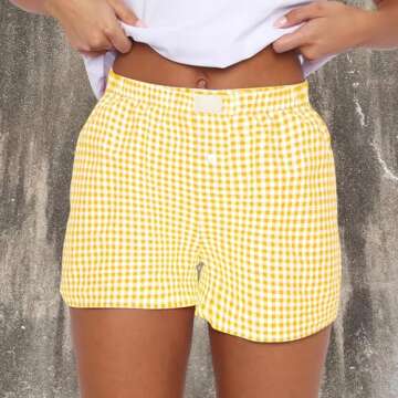 Trendy Womens Summer Plaid Boxer Shorts for Casual Wear