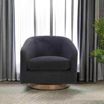 CHITA Swivel Accent Chair, FSC Certified Upholstered Velvet Barrel Chair for Living Room, Grey