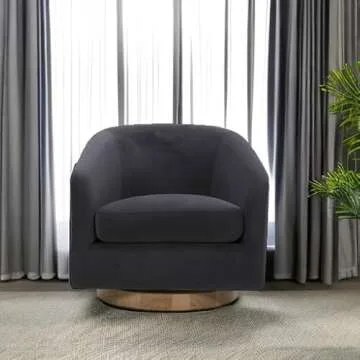 CHITA Swivel Accent Chair, FSC Certified Upholstered Velvet Barrel Chair for Living Room, Grey
