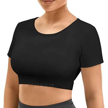 YEOREO Vanessa Women Tee Crop Tops with Removable Pad Workout Backless Gym Shirt Bra Going Out T Shirt Top Black