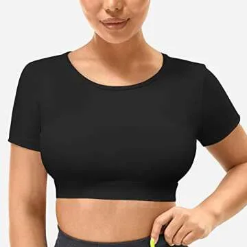 YEOREO Vanessa Women Tee Crop Tops with Removable Pad Workout Backless Gym Shirt Bra Going Out T Shirt Top Black