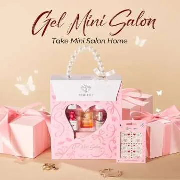 modelones Gel Nail Polish Kit With U V Light, Cat Eye Pearl Pink Red White Manicure Starter Set Sticker Base Top Coat Nail Strengthen Care Chrome Powder Gel Mini Salon For Women Girls