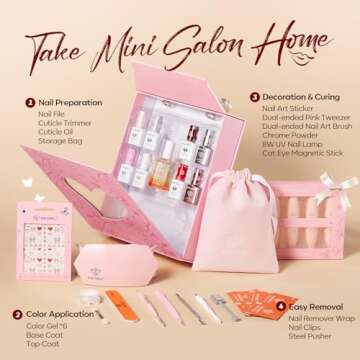 modelones Gel Nail Polish Kit With U V Light, Cat Eye Pearl Pink Red White Manicure Starter Set Sticker Base Top Coat Nail Strengthen Care Chrome Powder Gel Mini Salon For Women Girls