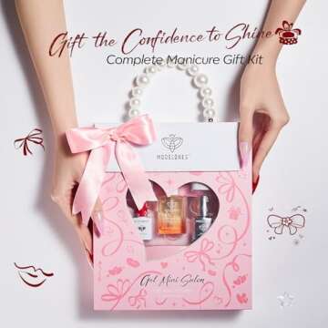 modelones Gel Nail Polish Kit With U V Light, Cat Eye Pearl Pink Red White Manicure Starter Set Sticker Base Top Coat Nail Strengthen Care Chrome Powder Gel Mini Salon For Women Girls