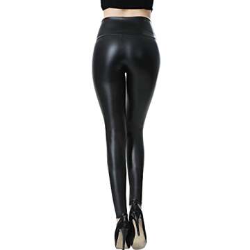 Everbellus Sexy Womens Faux Leather High Waisted Leggings (Black, M Fit Waist 26"-29"/ HIPS 38")