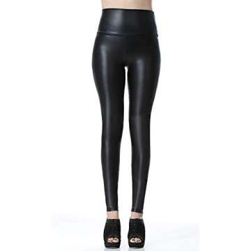 Everbellus Sexy Womens Faux Leather High Waisted Leggings (Black, M Fit Waist 26"-29"/ HIPS 38")