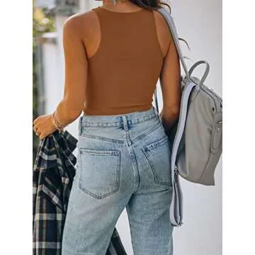 REORIA Women's Sexy Sleeveless High Neck Racerback Cropped Tank Tops Cute Teen Girls Halter Neck Crop Tops Vest Brown Large