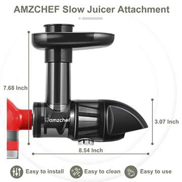 Masticating Juicer Attachment for KitchenAid All Models Stand Mixers, AMZCHEF Masticating Juicer, Slow Juicer Attachment for All KitchenAid Mixers, Cold Press Juicer Parts (Iron black)