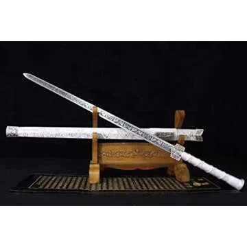 Chinese Sword,Han jian(Medium Carbon Steel Etch Blade,Alloy,White Scabbard) Length 41"