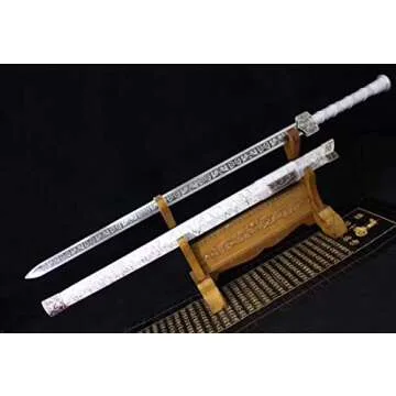Chinese Sword,Han jian(Medium Carbon Steel Etch Blade,Alloy,White Scabbard) Length 41"