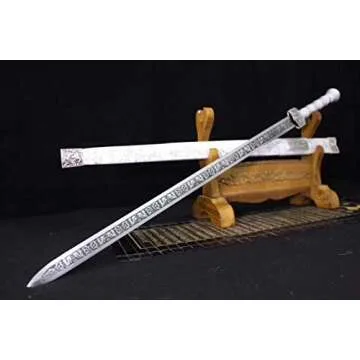 Chinese Sword,Han jian(Medium Carbon Steel Etch Blade,Alloy,White Scabbard) Length 41"