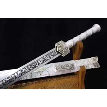 Chinese Sword,Han jian(Medium Carbon Steel Etch Blade,Alloy,White Scabbard) Length 41"