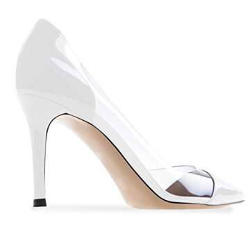 Eldof Womens High Heel Clear Pumps | 8CM 3inch Pointy Cap Toe Transparent PVC Stilettos | Wedding Dress Event Pumps Shoes White US10.5