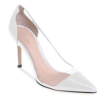 Eldof Womens High Heel Clear Pumps | 8CM 3inch Pointy Cap Toe Transparent PVC Stilettos | Wedding Dress Event Pumps Shoes White US10.5