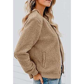 MIROL Women's Sherpa Fleece Jacket Faux Fuzzy Long Sleeve Casual Zip Up Bomber Coat