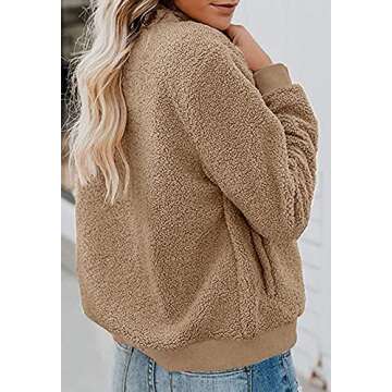 MIROL Women's Sherpa Fleece Jacket Faux Fuzzy Long Sleeve Casual Zip Up Bomber Coat