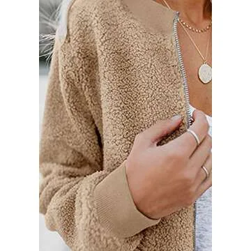 MIROL Women's Sherpa Fleece Jacket Faux Fuzzy Long Sleeve Casual Zip Up Bomber Coat