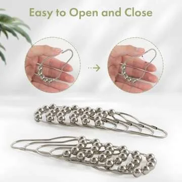 Amazer Shower Curtain Hooks, Decorative Rust Proof Stainless Steel Shower Curtain Hooks for Bathroom Shower Rods Set of 12, Polished Nickel