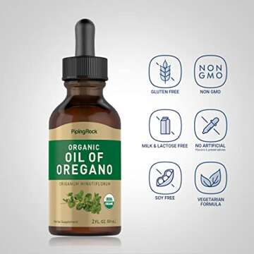 Piping Rock Oil of Oregano Organic Drops | 2 fl oz | Liquid Herbal Extract | Tincture Supplement | Origanum Minutiflorum | Non-GMO, Gluten Free