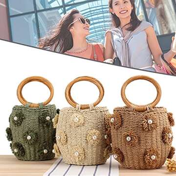 JZENZERO Round Woven Straw Crossbody, Handmade Weaving Straw Summer Beach Shoulder Bag