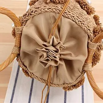 JZENZERO Round Woven Straw Crossbody, Handmade Weaving Straw Summer Beach Shoulder Bag
