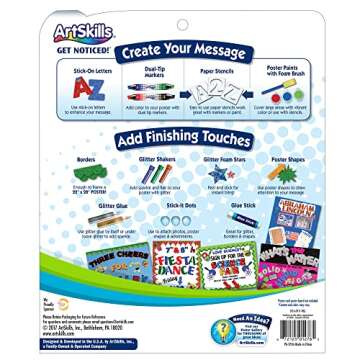 Artskills Poster Making Kit, Project and Crafts Supplies with Markers, Stencils, Letters, Glitter, Glue and More, 274 Pieces