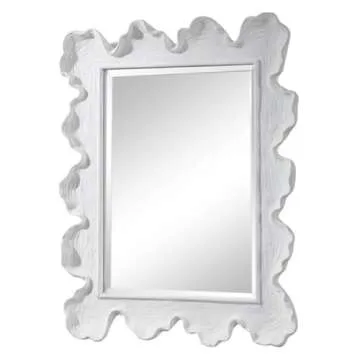 MAKLAINE Glass & Resin Mirror with Organic Shaped Frame in Matte White