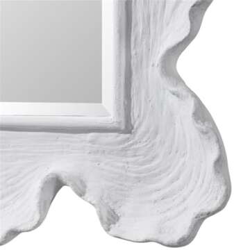 MAKLAINE Glass & Resin Mirror with Organic Shaped Frame in Matte White