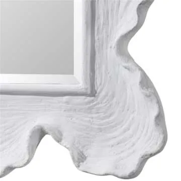 MAKLAINE Glass & Resin Mirror with Organic Shaped Frame in Matte White