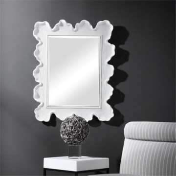 MAKLAINE Glass & Resin Mirror with Organic Shaped Frame in Matte White