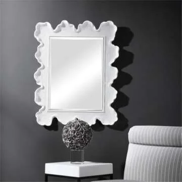MAKLAINE Glass & Resin Mirror with Organic Shaped Frame in Matte White