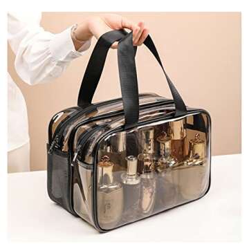 SxoSyo Clear Makeup Bags Toiletry Bag Zipper Closure Cosmetic bag with Compartments Handle Transparent Travel Bags for Toiletries Make up Organizer Bathroom Bag for Women and Men (white)